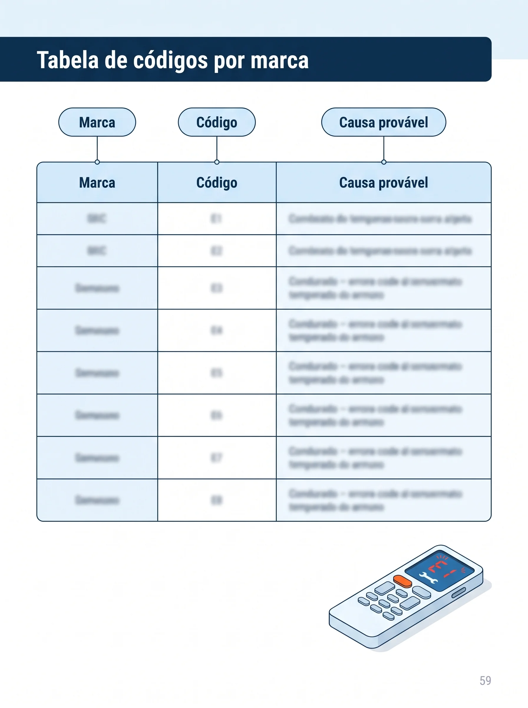 Tabela de códigos por marca